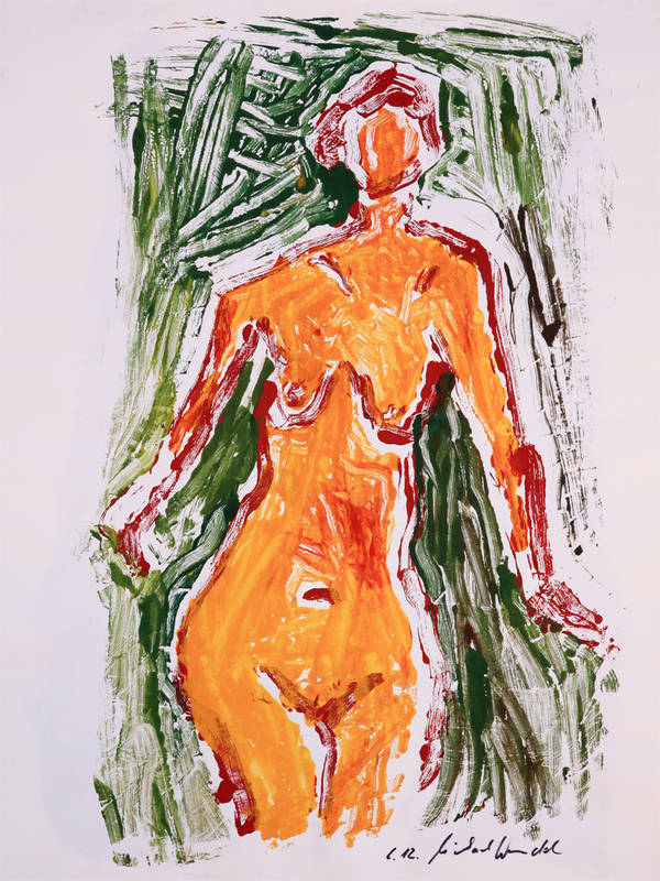 Künstler Michael Wendel aus Meßstetten-Hossingen: Frauenakt mit Foliendruck auf Papier Künstler Michael Wendel aus Meßstetten: Frauenakt in Foliendruck